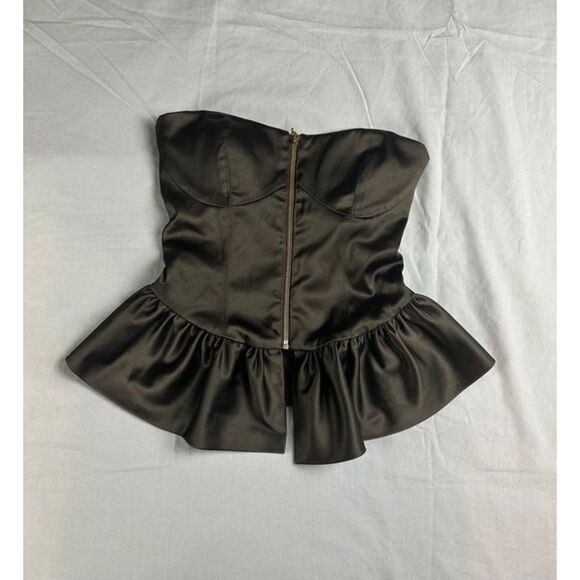 Betsey Johnson Tops - Betsey Johnson Zip Front Peplum Satin Corset Top Size 0 zipper pull missing